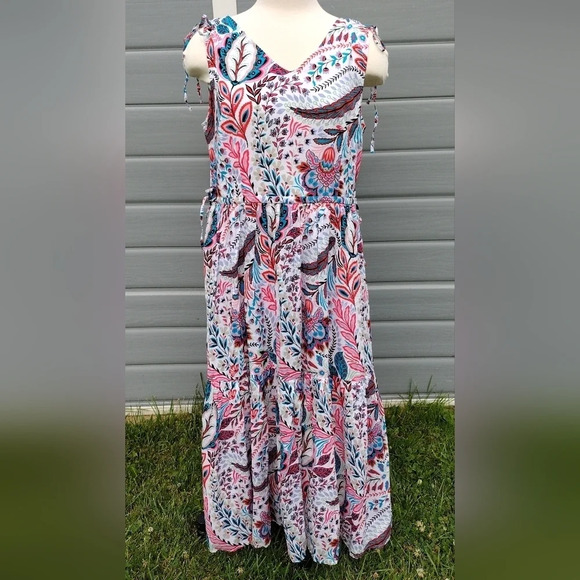 Talbots Voile Maxi Dress Size 14P Womens Multicolor Paisley Layered Cotton NWT - Picture 1 of 7